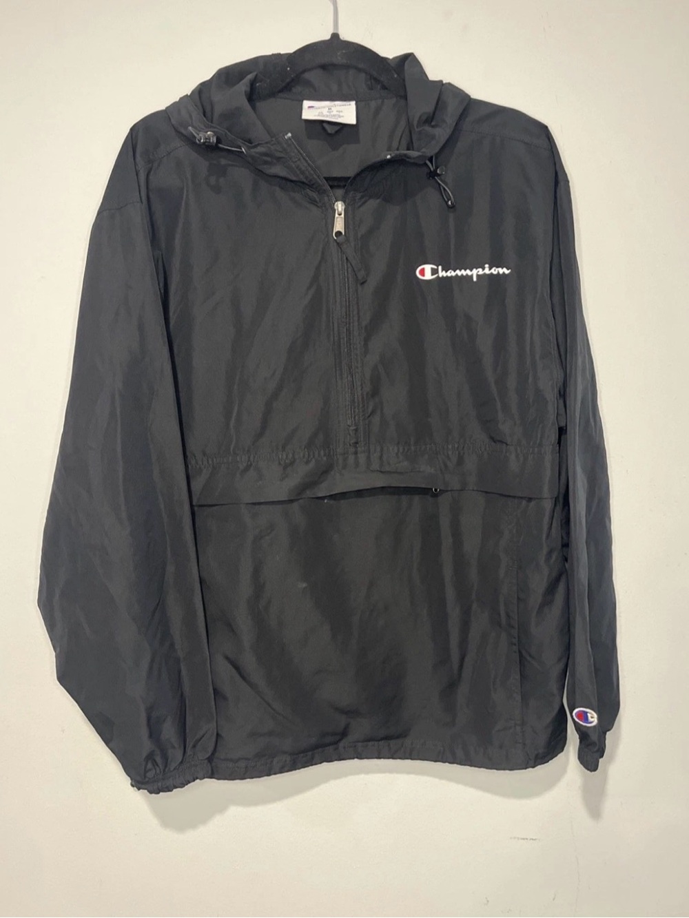 Champion Men’s Black Stadium Packable Hooded Pullover Windbreaker Jacket Size M